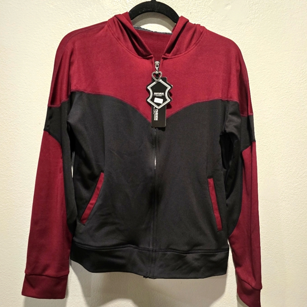 New/NWT Fuyukai SIZE L/XL Full Zip Hoodie Jacket- Wine/Black